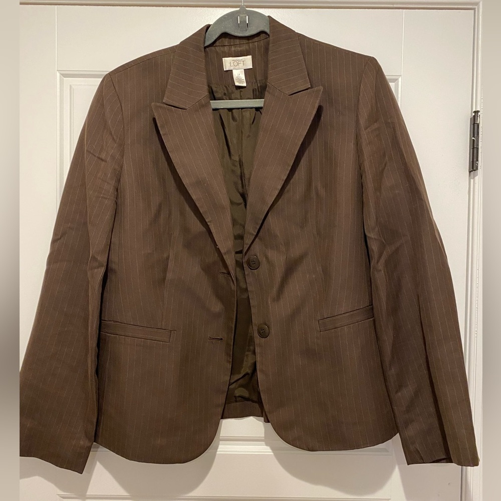 Ann Taylor LOFT brown pinstriped blazer.   Size 14